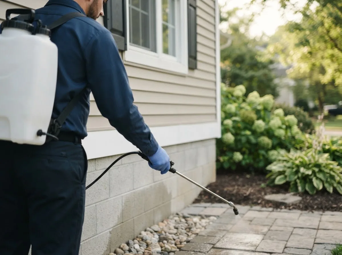 Pest control technician inspecting a home in The Dalles, OR